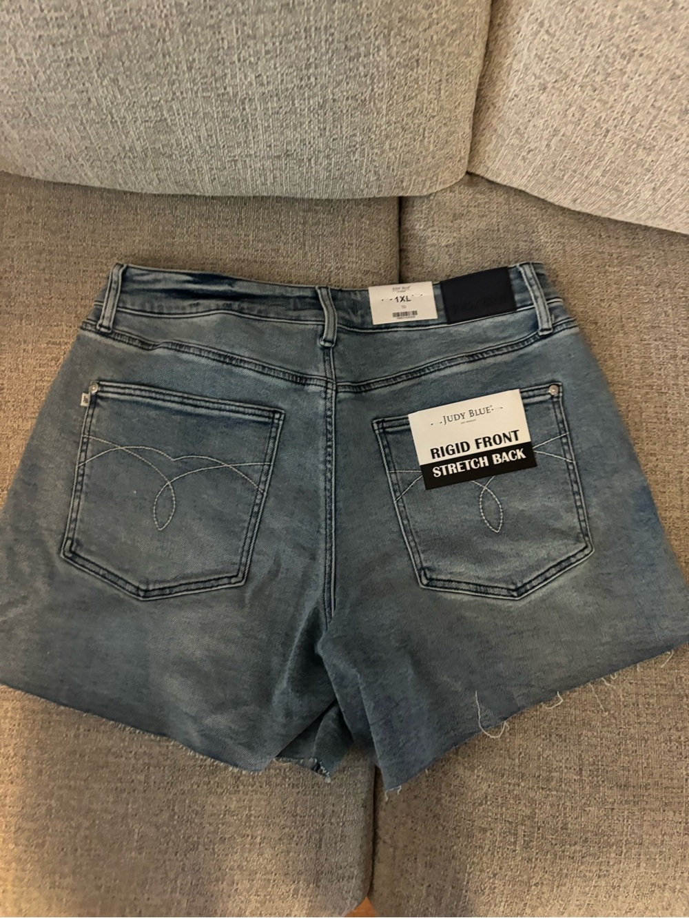 Judy Blue Faded Blue Denim Jean Shorts with Stitch-Detail Back Pockets